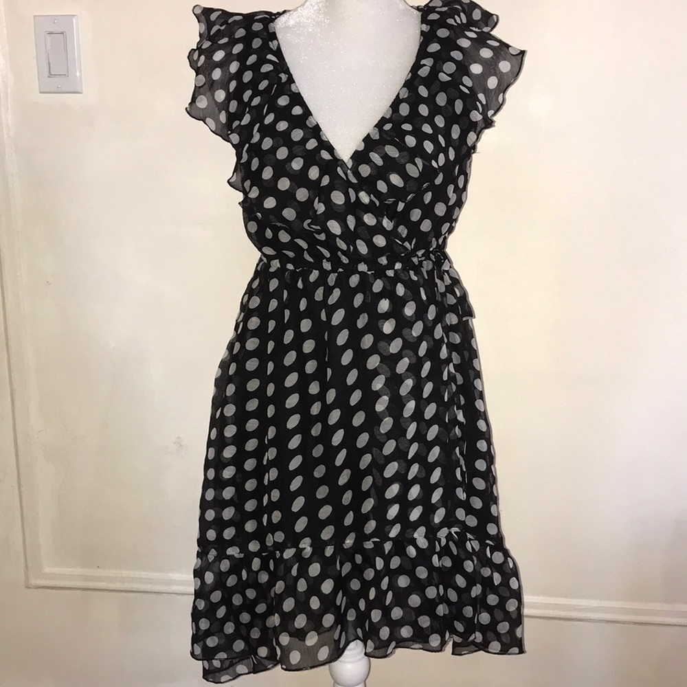 Polkadot wrap dress with ruffle detail